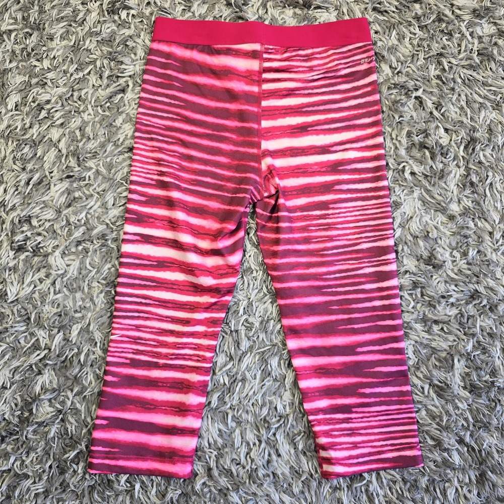 Nike Pro Leggings Womens Large Pink Purple Striped Capri Running Yoga 717430-677 - Picture 6 of 6